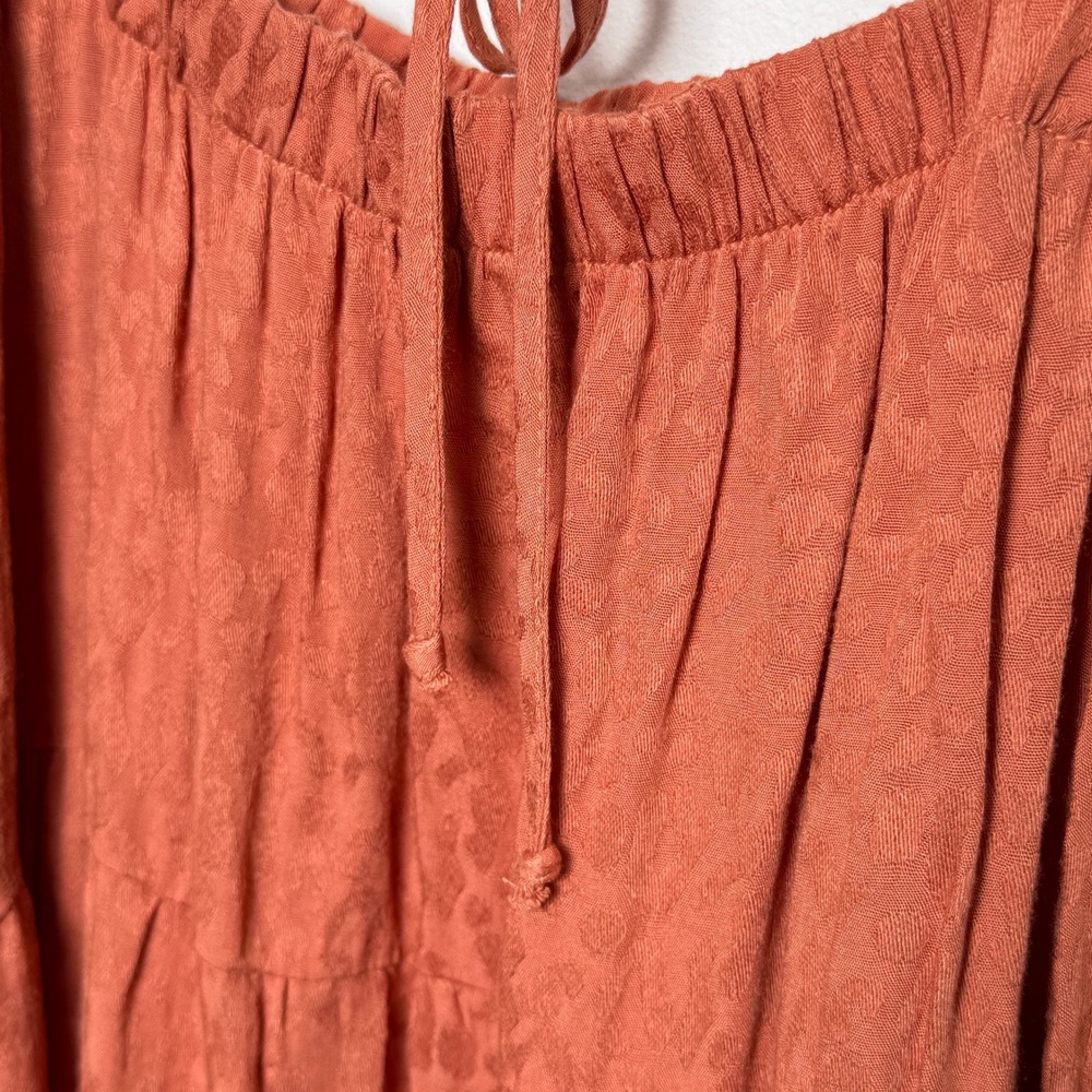 Wild Moss Baby Doll Orange Tiered Square Neck Lace Trim Flowy Sleeve Mini Dress - Picture 7 of 7